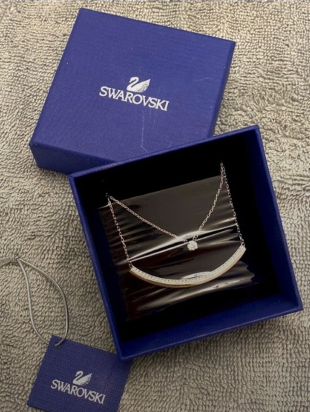 SWAROVSKI Curved Bar w/ Solitaire Crystal 15" layered Necklace Nice! Dazzling!